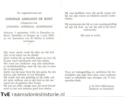 Cornelis Adrianus de Kort- Johanna Cornelia Akkermans